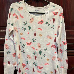 Printed Thermal-Knit Long-Sleeve Christmas Pajama Top, Medium, New with Tags